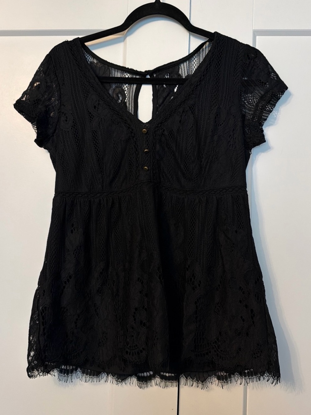 Maurices Black Lace Short Sleeve Babydoll Tunic